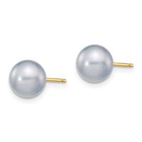 14k 7-8mm Grey Round Freshwater Cultured Pearl Stud Post Earrings ,