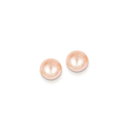 14k 7-8mm Pink Button FW Cultured Pearl Stud Post Earrings ,