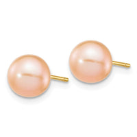14k 7-8mm Pink Round Freshwater Cultured Pearl Stud Post Earrings ,