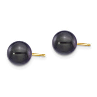 14k 7-8mm Round Black Saltwater Akoya Cultured Pearl Stud Post Earrings ,