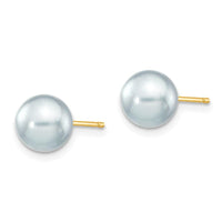 14k 7-8mm Round Grey Saltwater Akoya Cultured Pearl Stud Post Earrings ,