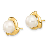14K 7-8mm White Button Freshwater Cultured Pearl Post Earrings ,