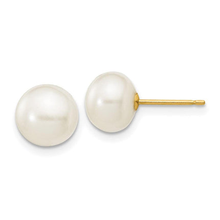 14k 7-8mm White Button Freshwater Cultured Pearl Stud Post Earrings ,