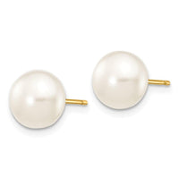 14k 7-8mm White Button Freshwater Cultured Pearl Stud Post Earrings ,
