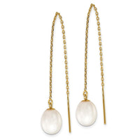 14k 7-8mm White Rice FW Cultured Pearl Cable Chain Threader Earrings ,