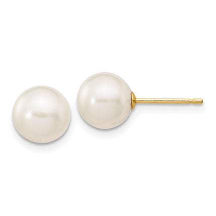 14k 7-8mm White Round Freshwater Cultured Pearl Stud Post Earrings ,