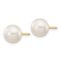 14k 7-8mm White Round Freshwater Cultured Pearl Stud Post Earrings ,
