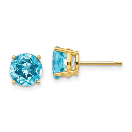 14k 7mm Blue Topaz Earrings ,