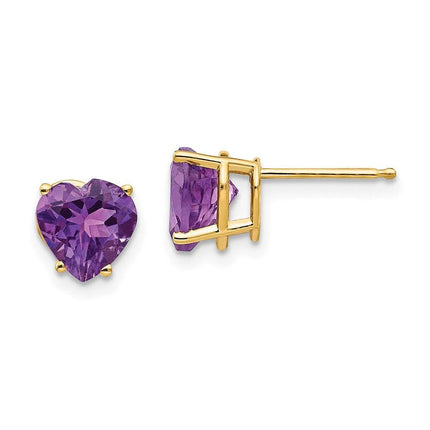 14k 7mm Heart Amethyst Earrings ,
