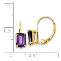 14k 7x5mm Emerald Cut Amethyst Leverback Earrings ,