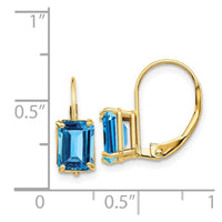 14k 7x5mm Emerald Cut Blue Topaz Leverback Earrings ,
