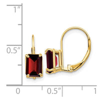 14k 7x5mm Emerald Cut Garnet Leverback Earrings ,