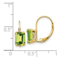 14k 7x5mm Emerald Cut Peridot Leverback Earrings ,