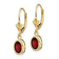 14k 7x5mm Oval Garnet Leverback Earrings ,