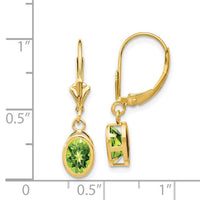 14k 7x5mm Oval Peridot Leverback Earrings ,