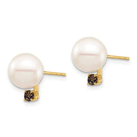 14K 8-8.5mm White Round Freshwater Cultured Pearl Smoky Quartz Post Earring ,