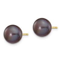 14k 8-9mm Black Button FW Cultured Pearl Stud Post Earrings ,