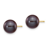 14k 8-9mm Black Round Freshwater Cultured Pearl Stud Post Earrings ,