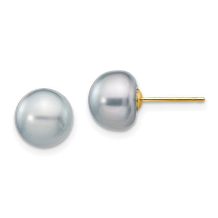 14k 8-9mm Grey Button FW Cultured Pearl Stud Post Earrings ,