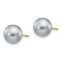 14k 8-9mm Grey Button FW Cultured Pearl Stud Post Earrings ,