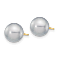 14k 8-9mm Grey Round Freshwater Cultured Pearl Stud Post Earrings ,