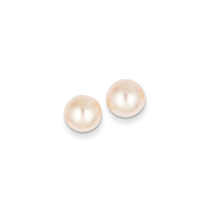 14k 8-9mm Pink Button FW Cultured Pearl Stud Post Earrings ,