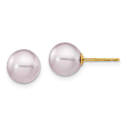 14k 8-9mm Purple Round Freshwater Cultured Pearl Stud Post Earrings ,