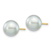 14k 8-9mm Round Grey Saltwater Akoya Cultured Pearl Stud Post Earrings ,