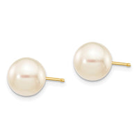 14k 8-9mm Round White Saltwater Akoya Cultured Pearl Stud Post Earrings ,