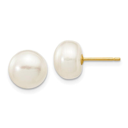 14k 8-9mm White Button Freshwater Cultured Pearl Stud Post Earrings ,