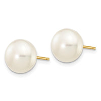 14k 8-9mm White Button Freshwater Cultured Pearl Stud Post Earrings ,