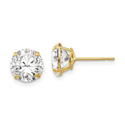 14k 8mm Round CZ Post Earrings ,