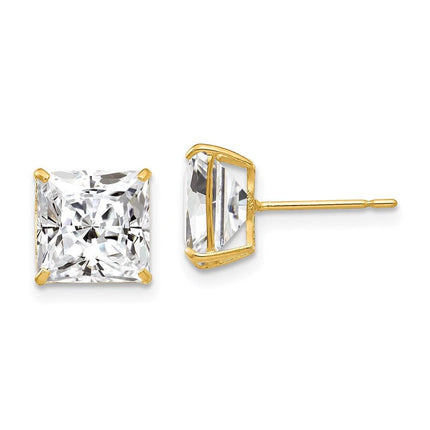 14k 8mm Square CZ Post Earrings ,