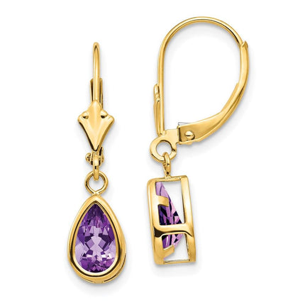 14k 8x5mm Amethyst Dangle Earrings ,