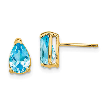 14k 8x5mm Pear Blue Topaz Earrings ,