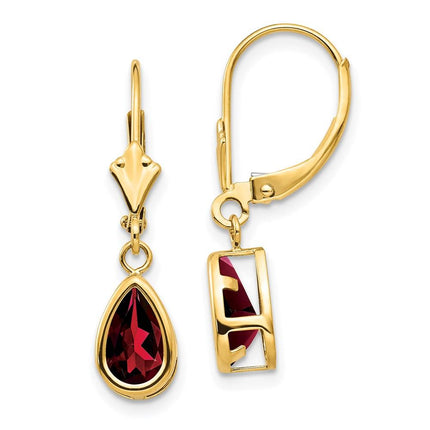 14k 8x5mm Pear Garnet Leverback Earrings ,