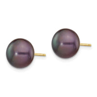 14k 9-10mm Black Button FW Cultured Pearl Stud Post Earrings ,