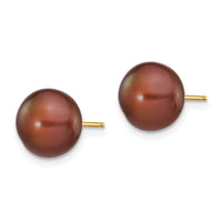 14k 9-10mm Coffee Button Freshwater Cultured Pearl Stud Post Earrings ,
