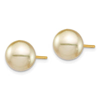 14K 9-10mm Golden Round Saltwater Cultured South Sea Pearl Post Earrings ,