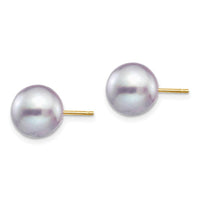 14k 9-10mm Grey Round Freshwater Cultured Pearl Stud Post Earrings ,