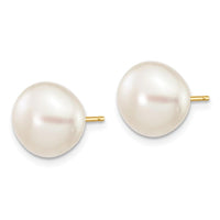 14k 9-10mm White Button Freshwater Cultured Pearl Stud Post Earrings ,