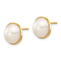 14k 9-10mm White Freshwater Cultured Mabe Pearl Post Earrings ,