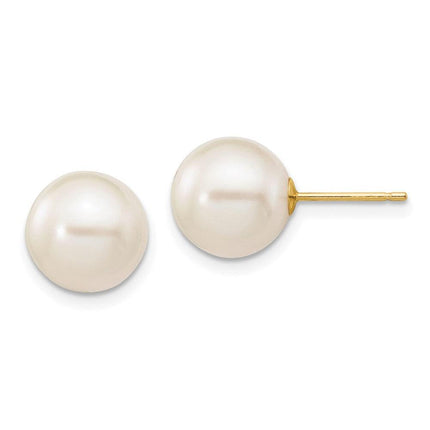 14k 9-10mm White Round Freshwater Cultured Pearl Stud Post Earrings ,