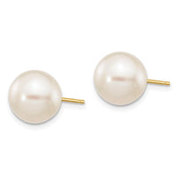 14k 9-10mm White Round Freshwater Cultured Pearl Stud Post Earrings ,
