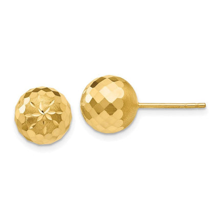 14k 9mm Diamond-cut Mirror Ball Post Earrings ,