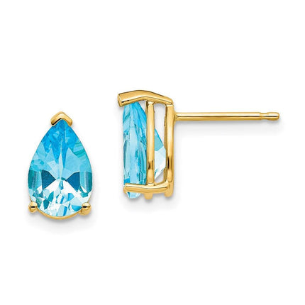 14k 9x6mm Pear Blue Topaz Earrings ,