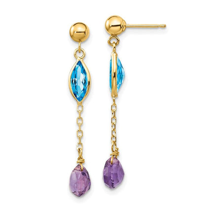 14K Amethyst and Blue Topaz Post Earrings ,