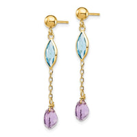 14K Amethyst and Blue Topaz Post Earrings ,