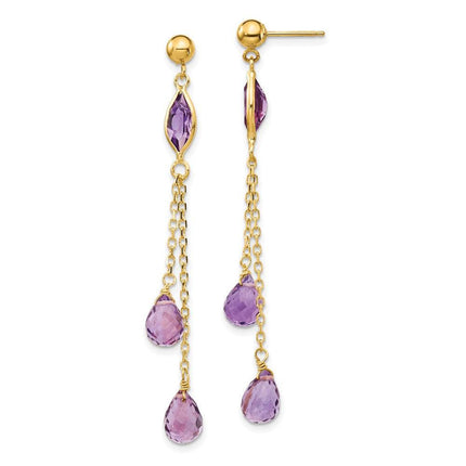14k Amethyst Post Dangle Earrings ,