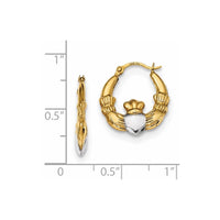 14k and Rhodium Polished Claddagh Hoops ,